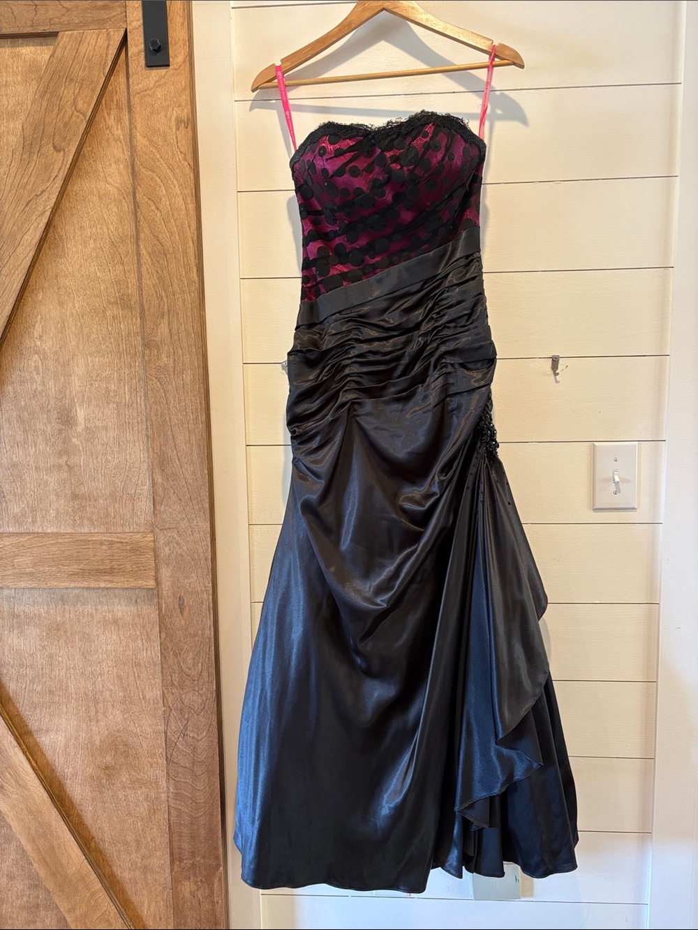 Strapless Black and Fuchsia Evening Dress